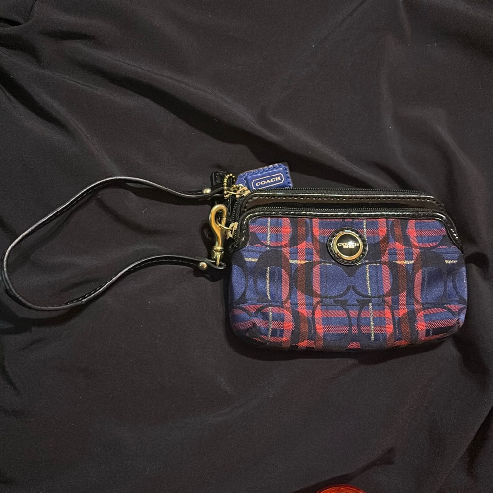 Coach Holiday Plaid Wristlet